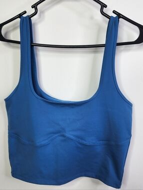 Blue Scoop Neck Crop Tank, Contour Line, Large